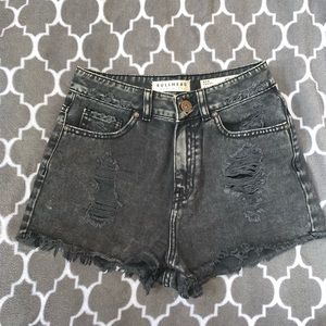 High Waisted Bleach Wash Distressed Denim Shorts